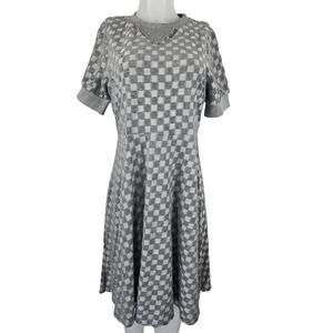 ROOLEE Grey Checkered Short Sleeve Knee Length Women's Dress M